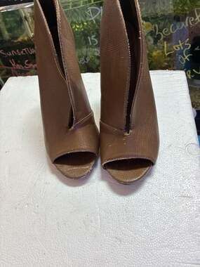 JustFab Brown Textured Peep Toe Stiletto Booties
